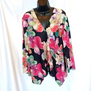 Trisha Tyler Floral Watercolor single button lightweight jacket, oversized